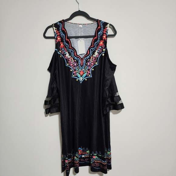 Exclusive Dress Womens Size XXL Black Embroidered Cold Shoulder Boho - Picture 1 of 5
